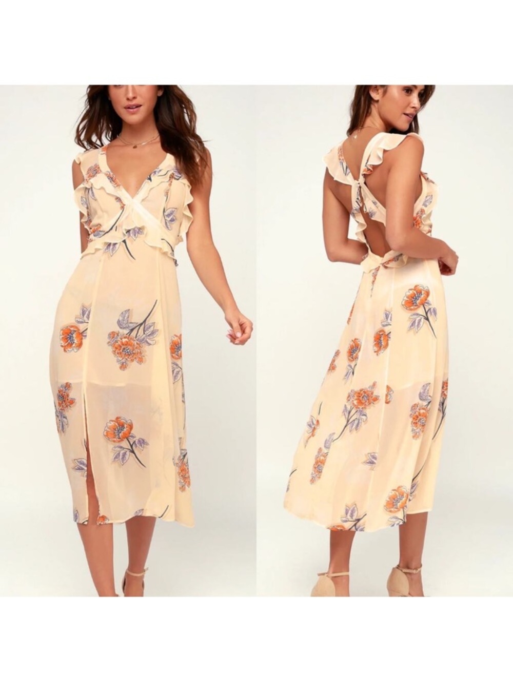 Astr The Label Peach Milani Floral Print Backless Dress